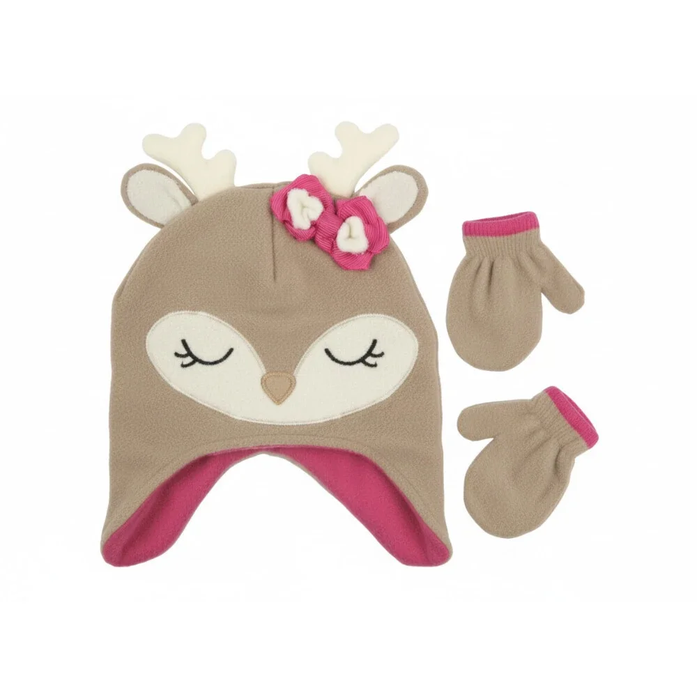 Koala Kids 2-Piece Set Toddler Medium Brown White Beanie Hat & Gloves RED104